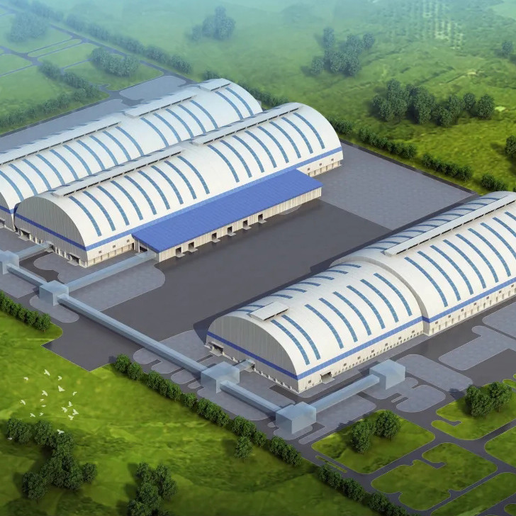 Q355B Curved Warehouse Roof Structure 120mm Welding Wind Resistant