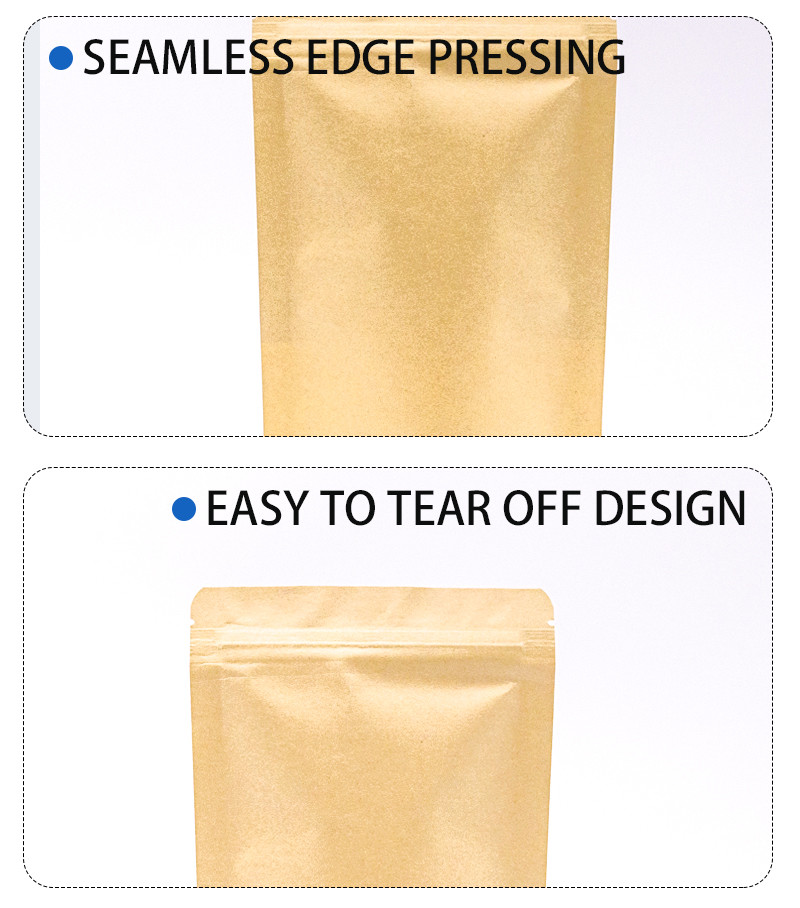 Wholesale Customizable Kraft Paper Stand Up Zipper Pouch Resealable Food Grade Packaging for Coffee Snacks Brown/White, ISO Certified, Samples