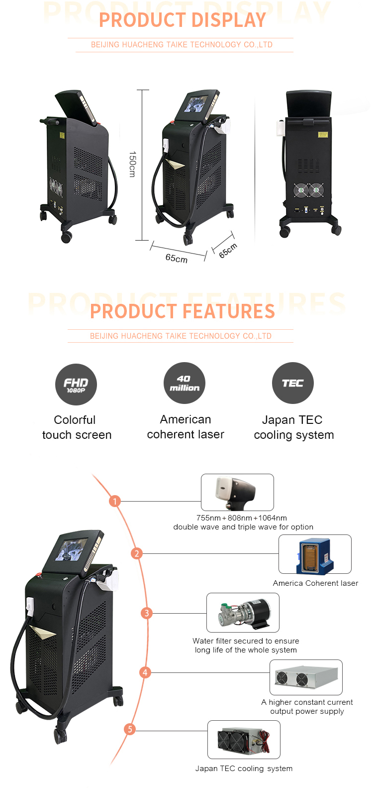 High Power 1600W Whitening Diode Laser Hair Removal Machine 3 Wavelength 755 808 1064