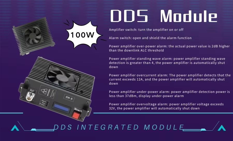 Dds 850-930 High Power Integrated Module 100W Broadband Amplifier with Alarm Switch Over-Temperature Alarm Autel Anti Fpv Drone