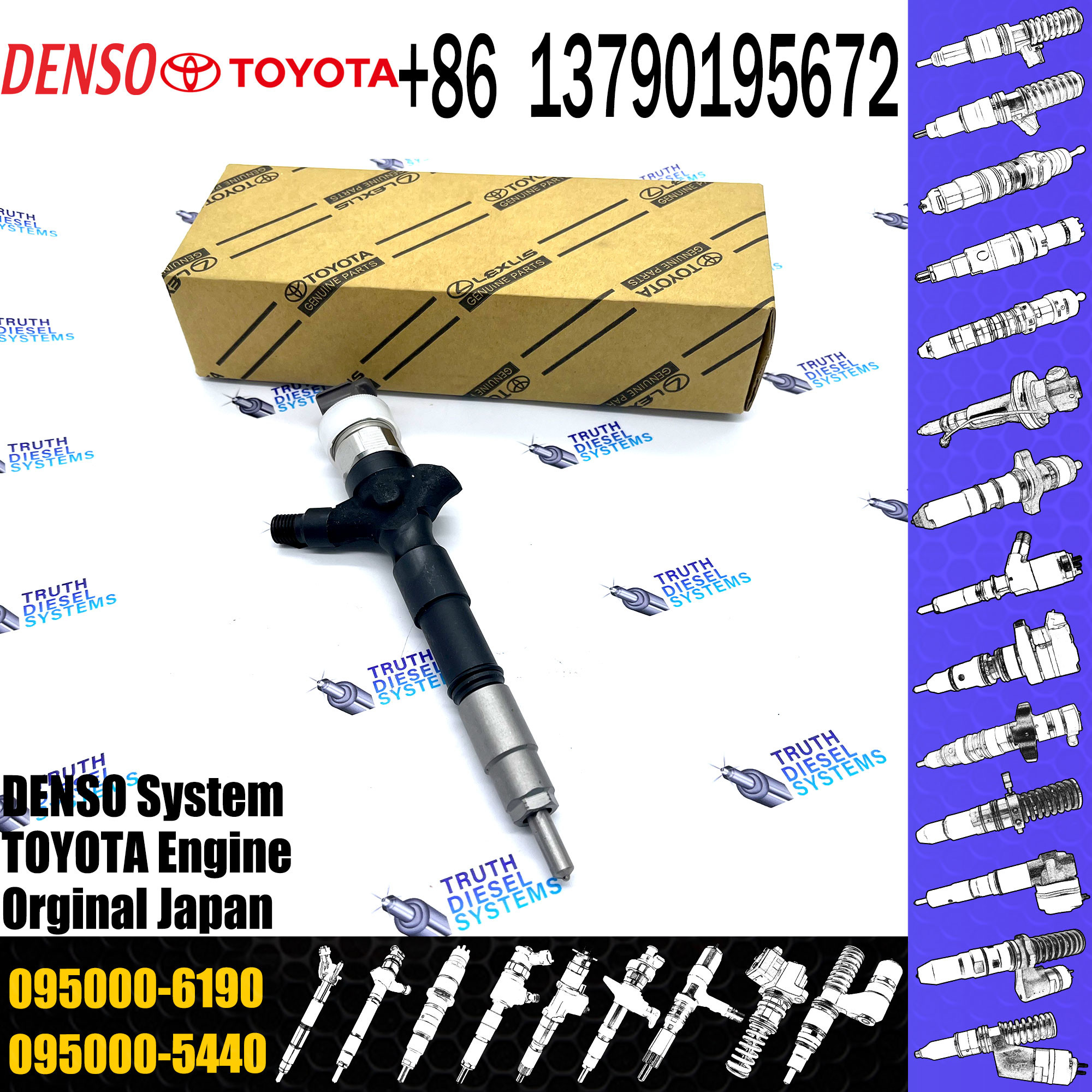 Common Rail Fuel Injector 23670-09060 23670-0L010 095000-6190 for Diesel Engine 2KD-FTV D4D