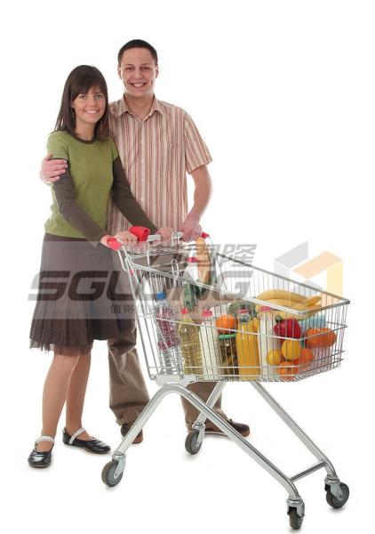Metal Supermarket Shopping Trolley , Grocery Shopping Trolleys Zinc Plated