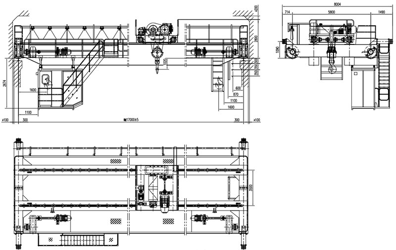QD Model Electric Double Girder Bridge Crane With Top Running Trolley