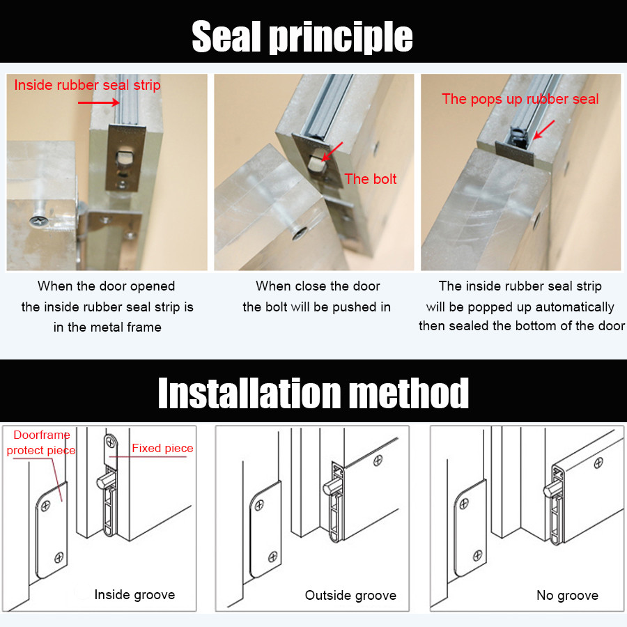 Automatic Drop Down Acoustic Door Bottom Seal Reduce Friction Fully Cover Rubber Strips
