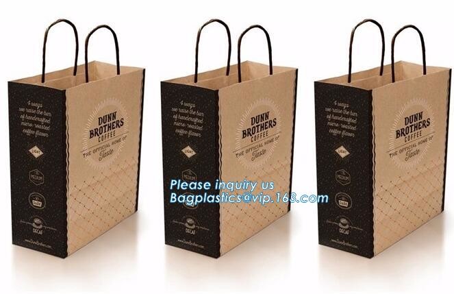 tea brown paper bag with logo print eco friendly With Ribbon Handles wine packaging offset bags,Decorative Paper Bags wi