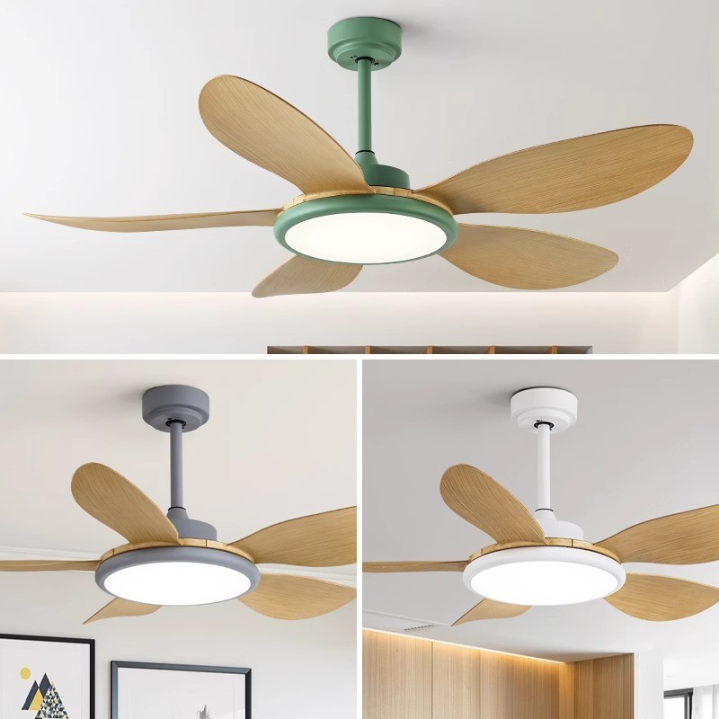 Large Wind Power Electric Fan Pendant Light Five Leaf Solid Wood Ceiling Fan