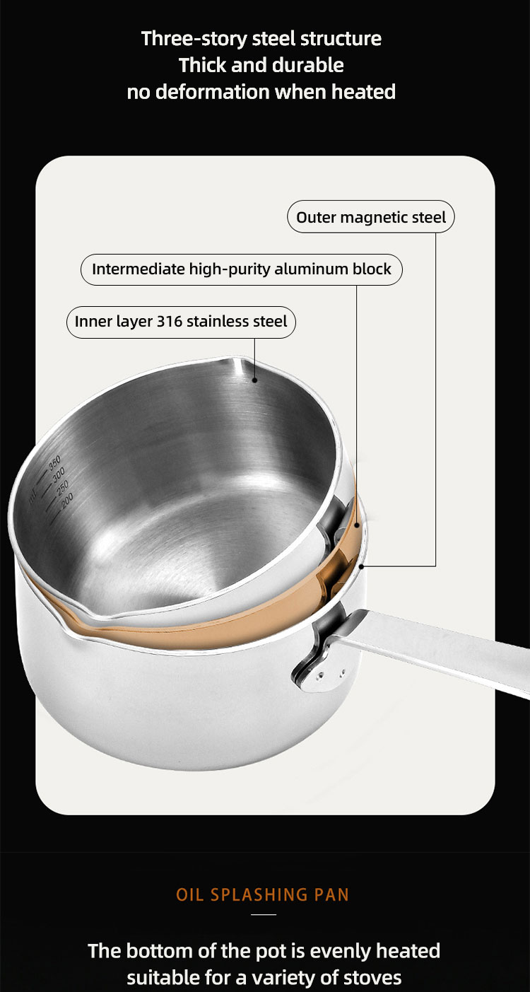 High Quality 304 Stainless Steel Measuring Cup Cooking Pot Sauce Scoop Heating Oil Pot