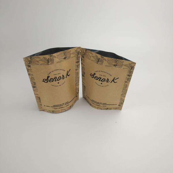 250g 500g Stand Up Zip Lock Black Kraft Paper Eco Friendly Instant Coffee