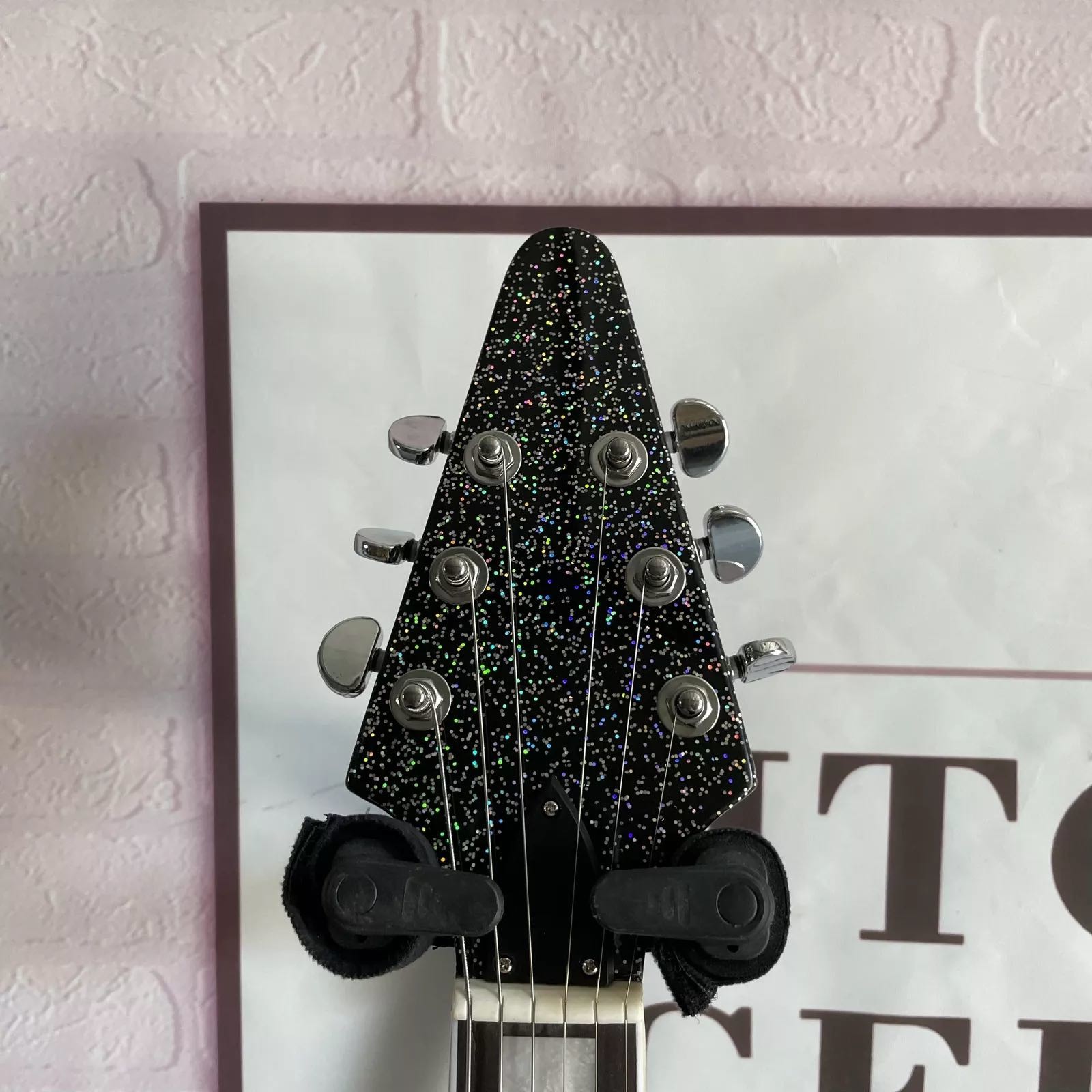 Custom Factory Metallic Grey Silver V Shape Electric Guitar Closed Pickups Mahogany Body Neck