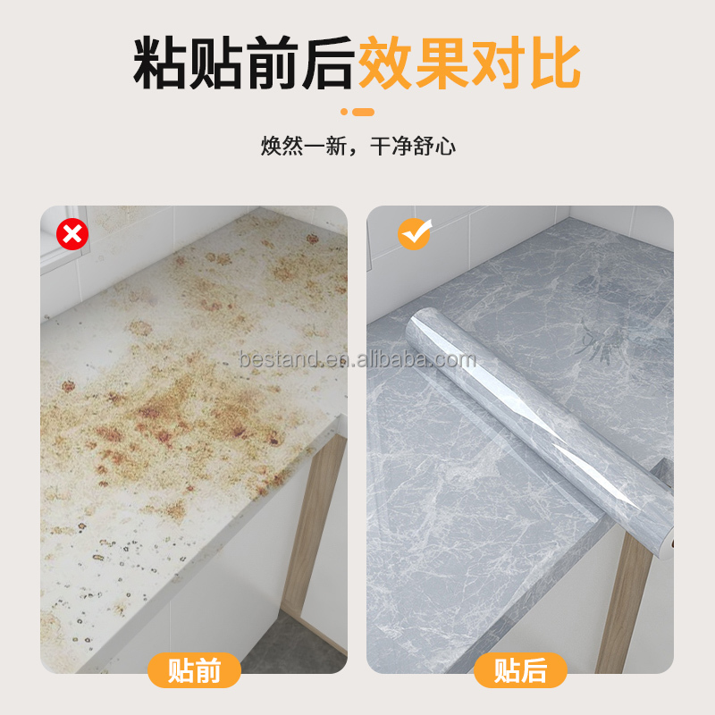 Marble Design High Glossy Self-Adhesive Kitchen Wallpaper with Heat Resistant and Waterproof Function