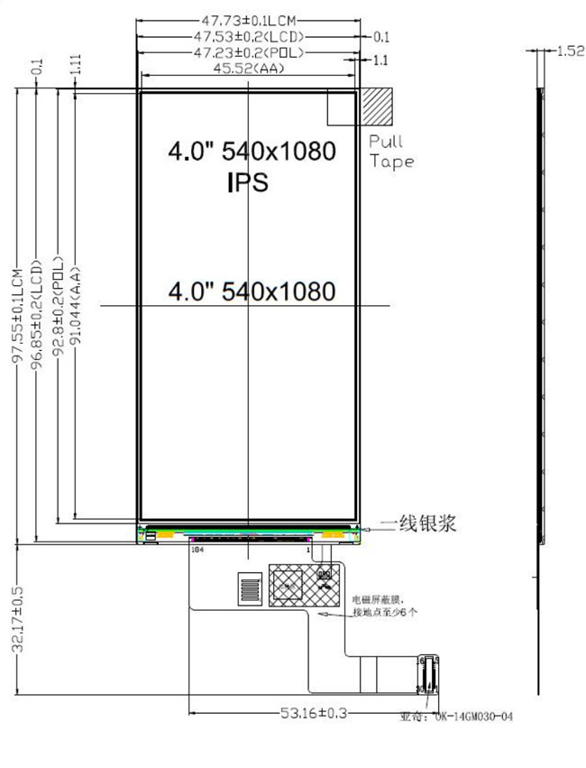 TFT Display Factory Supply 4 Inch IPS TFT LCD 540x1080 High PPI 30 Pin For Medical Device Front Screen