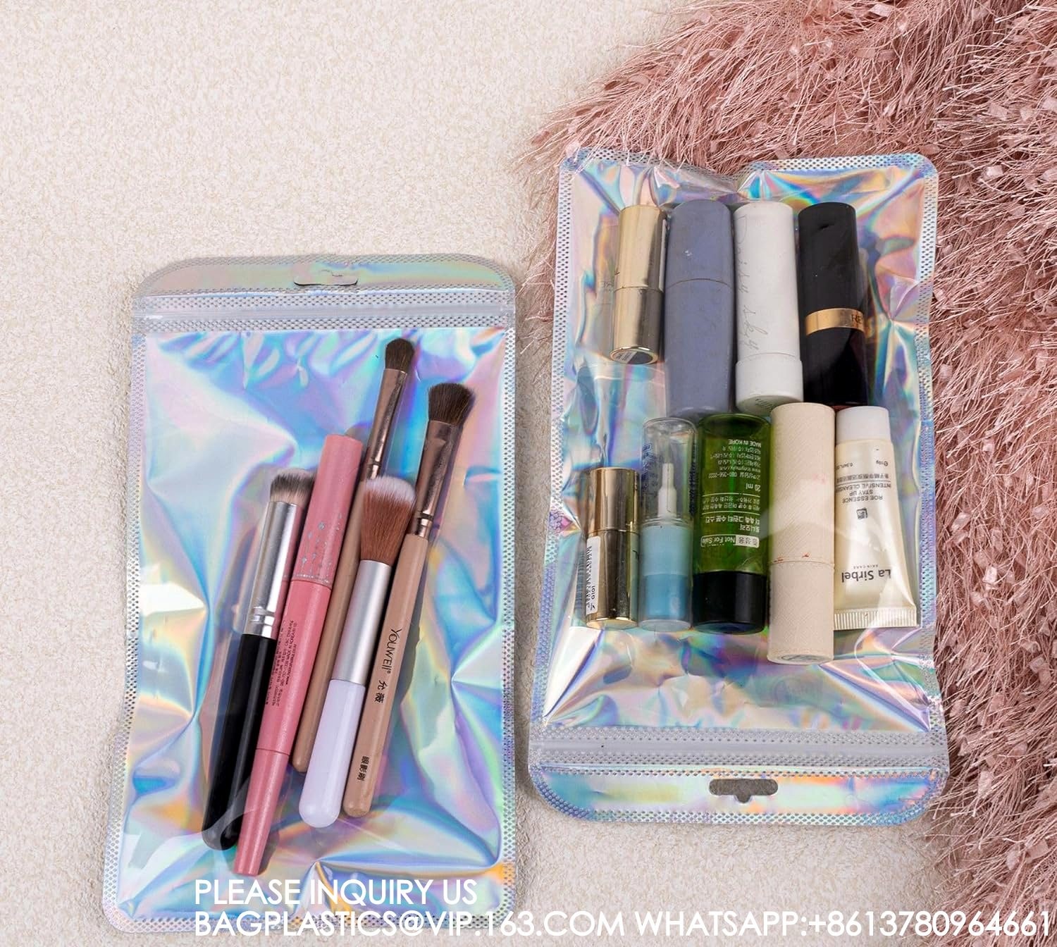 Holographic Packaging Bags Resealable Foil Pouch Bag For Jewelry Makeup Brush Lash Packing, jewellery Bags
