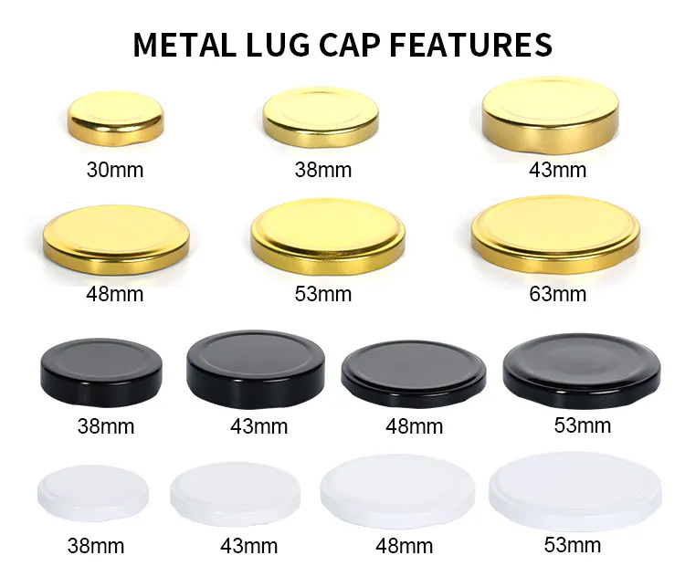 Customized 38mm 43mm 48mm 53mm 56mm 63mm 66mm 70mm 77mm 82mm Tinplate Metal Twist off Caps Lug Cap