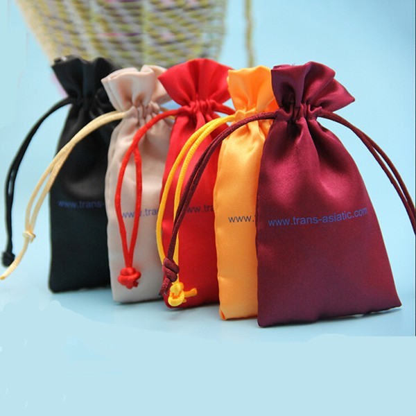 Custom satin logo printing silk jewelry bag silk drawstring bag for hair packing