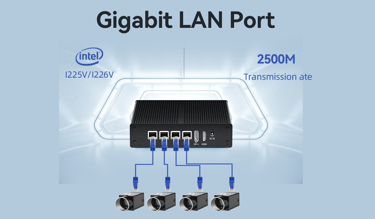 Industrial Fanless Mini Computer Linux Intel N100 DDR4 16G RAM 4LAN Dual COM