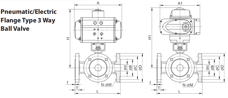 L T Tee Pattern 3 Way Stainless Steel Electric Actuator Ball Valve