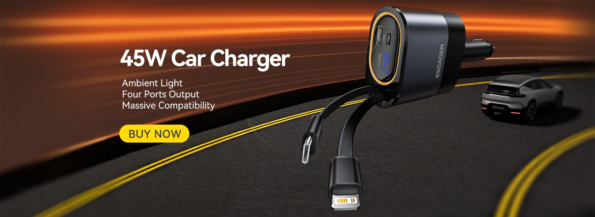 ESSAGER SHE-6001 45W PD 30W with Fast USB C Lighting Cable Type C Car Charger