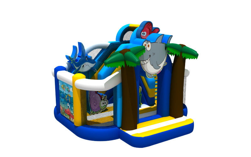 Funny Ocean Theme Shark Anime Inflatable Bouncy House With Slide Inflatable Jumping House Combo