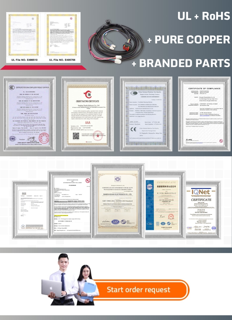 ISO9001/CE/ROHS Certified Solder Wire Harness for Waterproof Straight Plug Power Cable