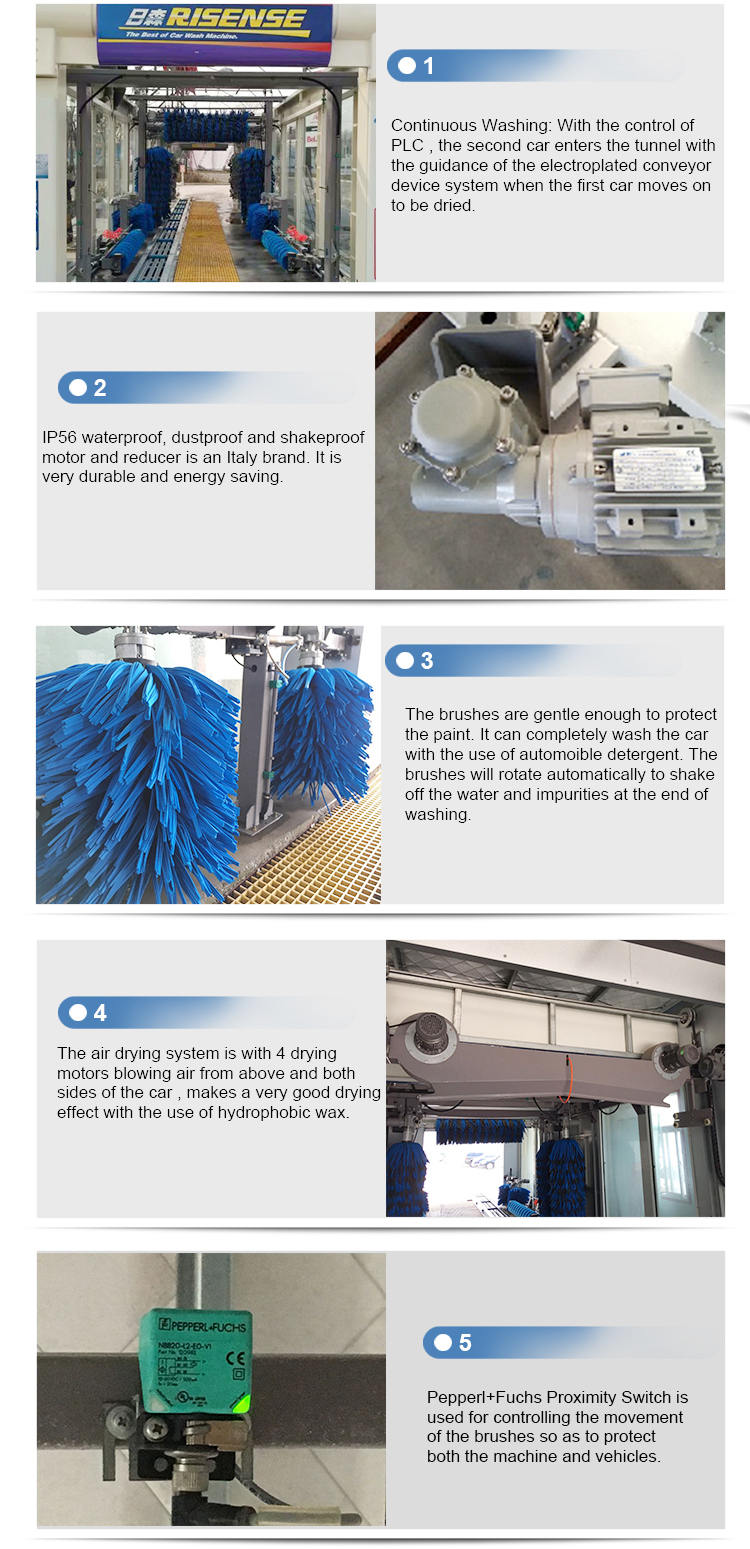 Auto 7 Brushes Or 9 Brushes Risense Automatic Tunnel Car Wash Machine