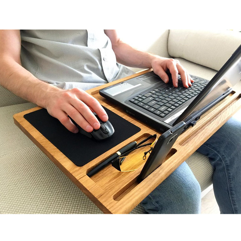 Sustainable Portable Bamboo Laptop Desk Tray Stand Single Tier