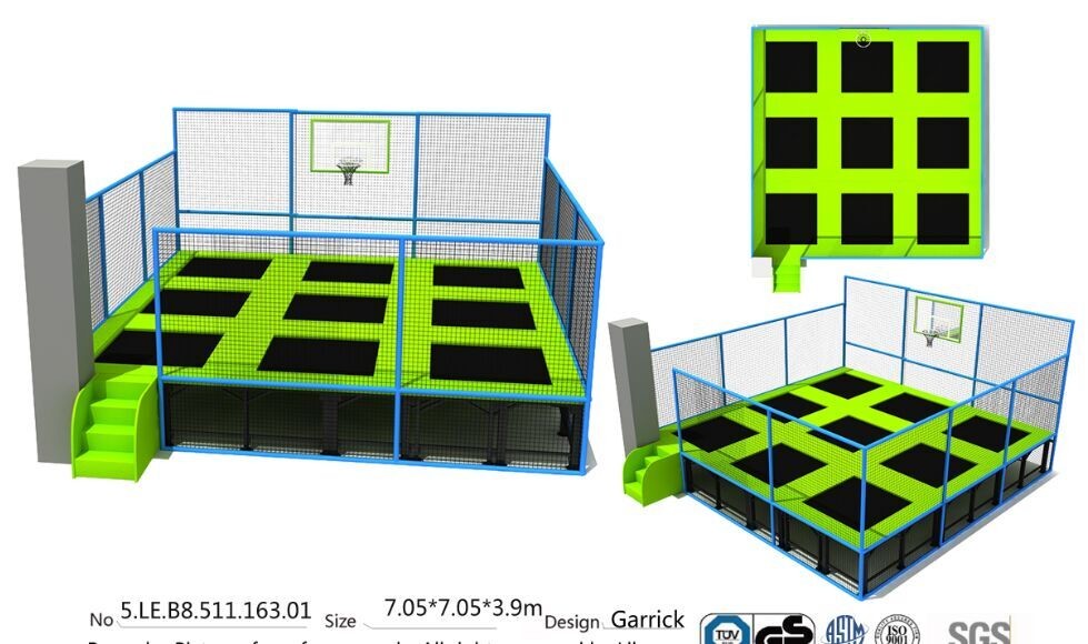 49M2 China Factory Price Wholesale Square Small Trampoline with Basketball Game