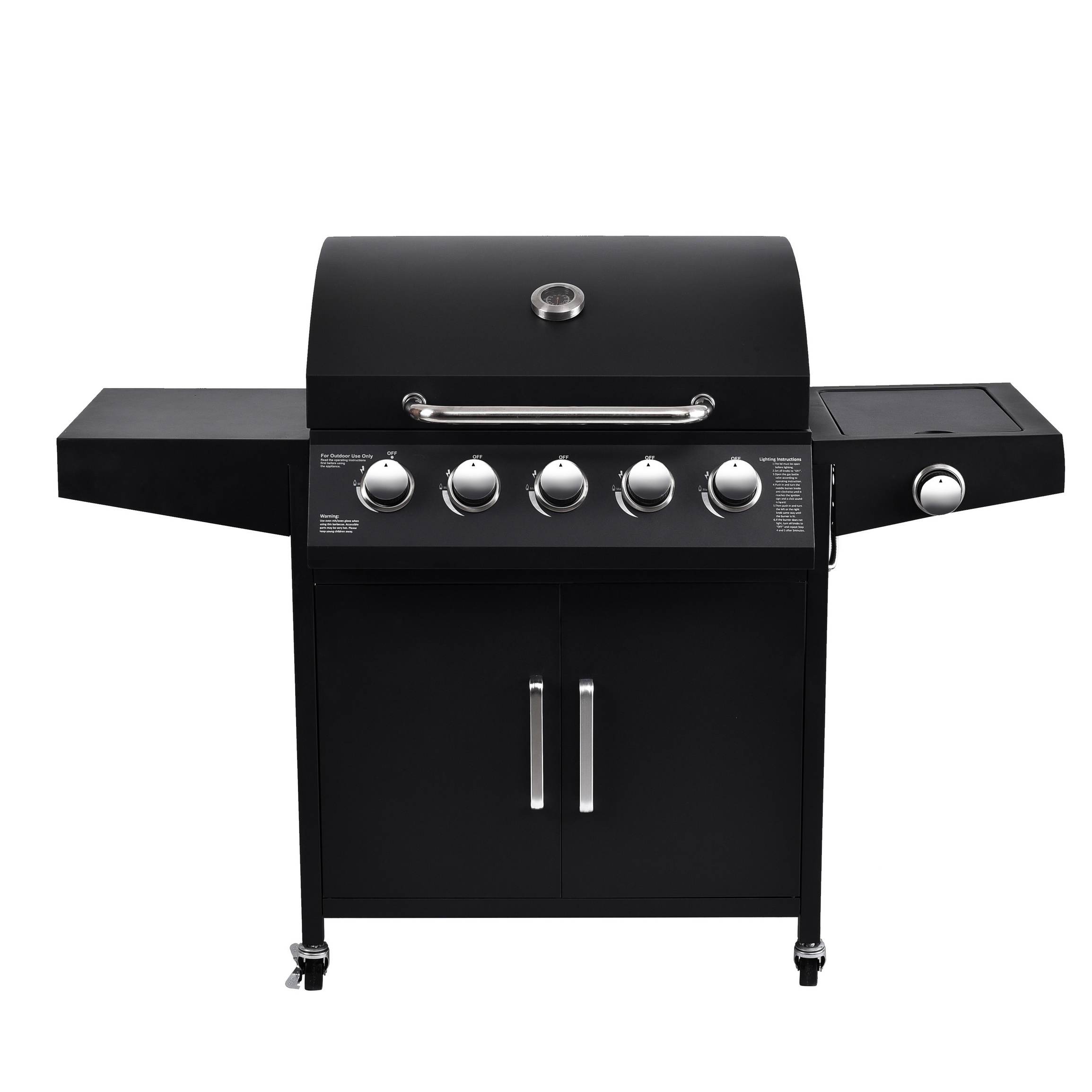 CE/TUV/LFGB Certified Warming Grid 430 SS 5 1 Burners Gas Grills for Outdoor BBQ