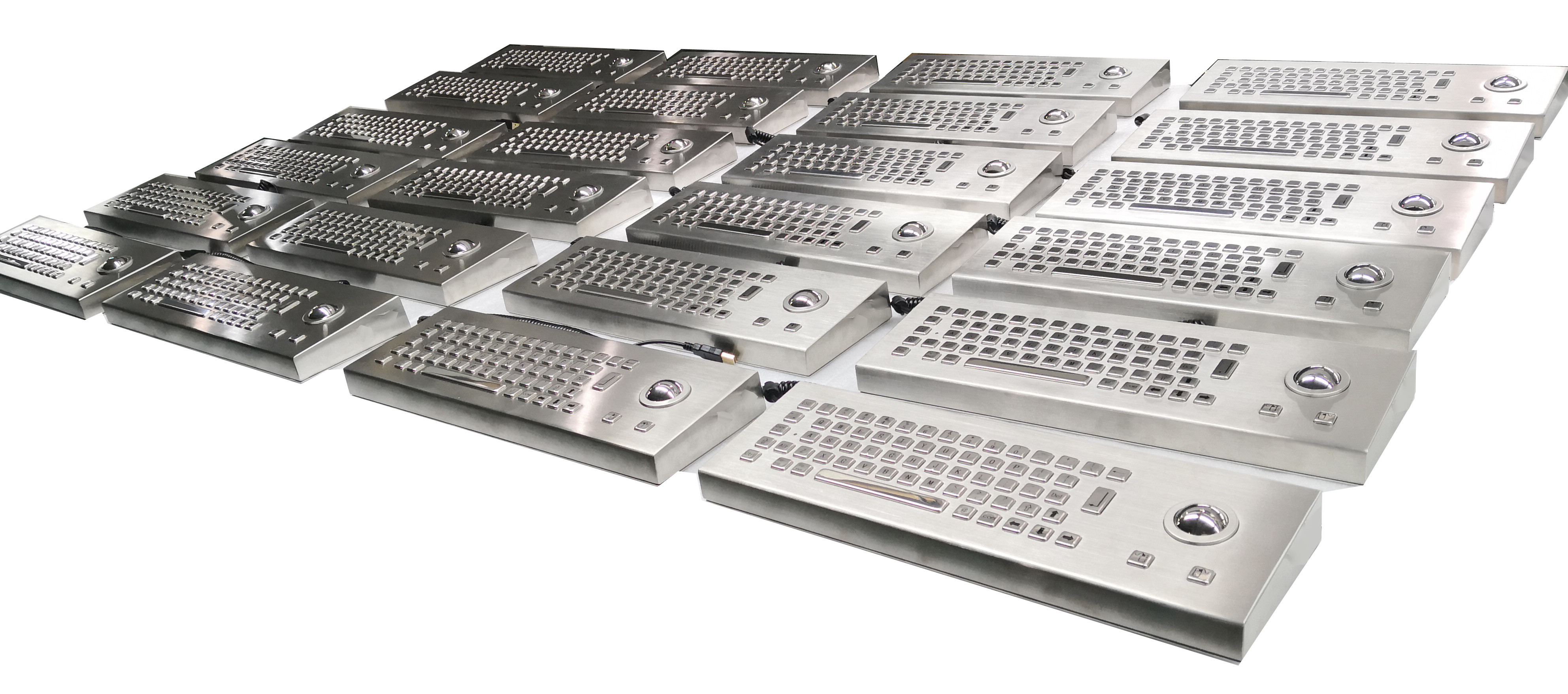 Rugged Industrial Desktop Stainless Steel Metal Keyboard With Optical Trackball Mouse