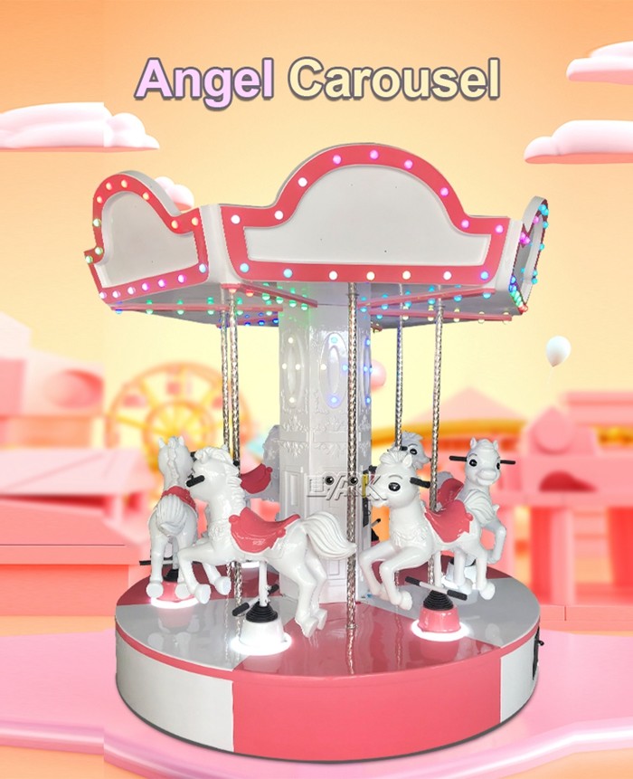 500W Amusement Park Rides Coin Operated Angel 6 Players Carousel Horse