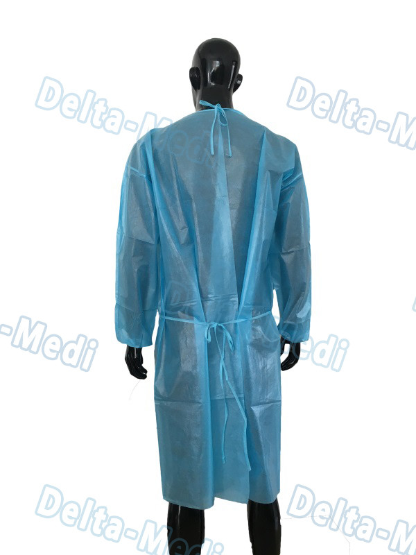 Blue Waterproof Disposable Isolation Gowns Ties On Neck Elastic Cuff