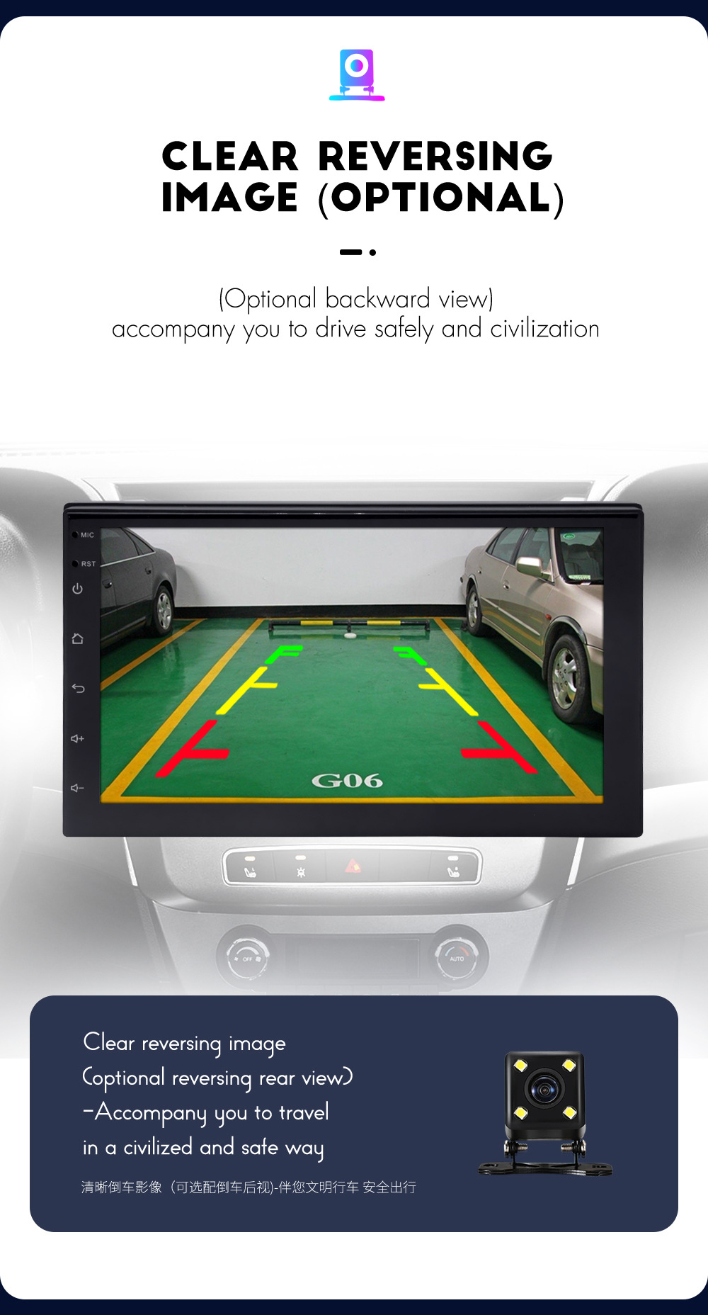 2 64G Car Radio with Rear View Camera Android Auto Carplay GPS Navigation WIFI Bluetooth