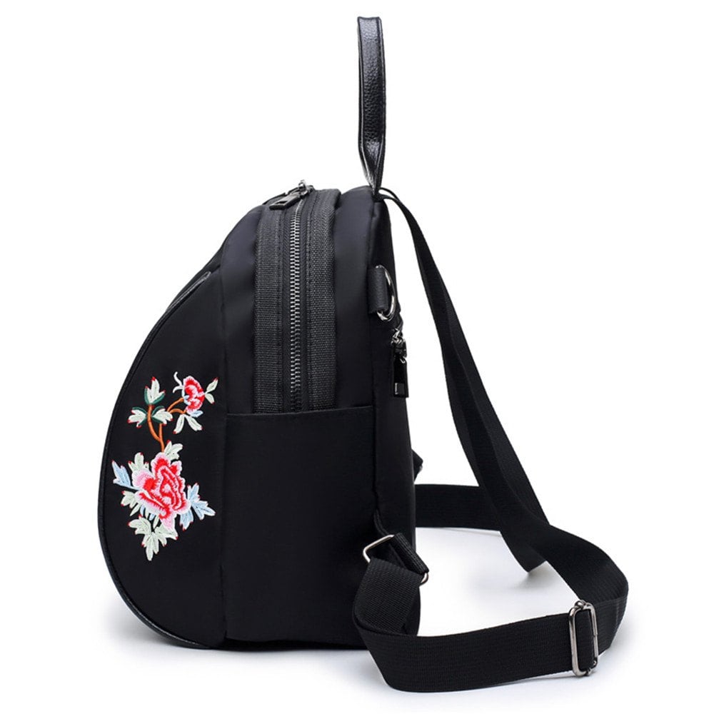Nylon Embroidery Double Shoulder Bag Female Korean Version of The New Fashion Oxford Cloth Tourism - BLACK 