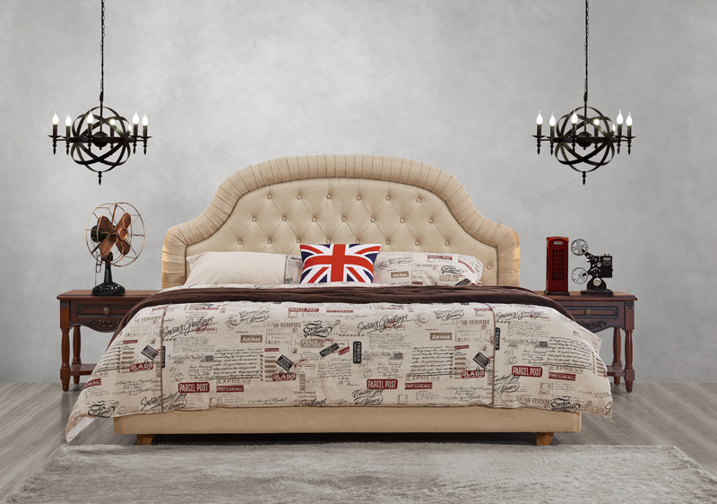 Good quality Gery Fabric Upholstered Headboard Queen Bed Leisure Furniture for American design Apartment Bedroom set
