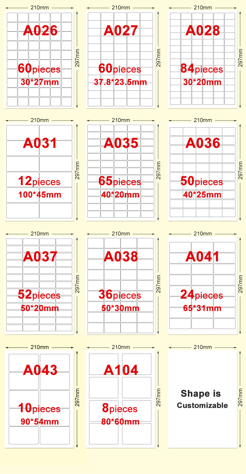 A4 80gsm Self Adhesive Label Sticker Paper For Printers Customized