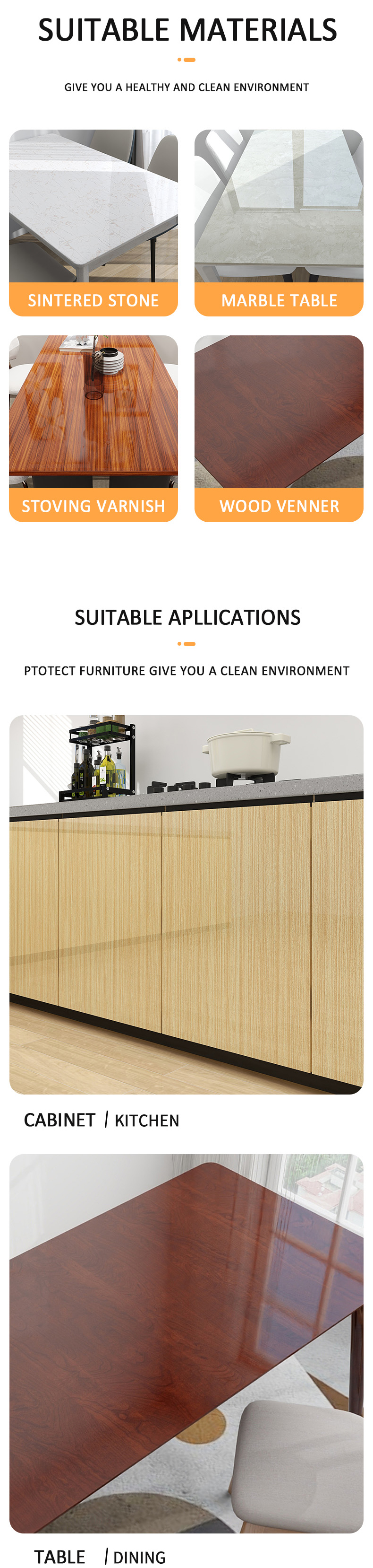 100% Transparent Furniture Protective Film 0.16mm Clear Adhesive Table Protector