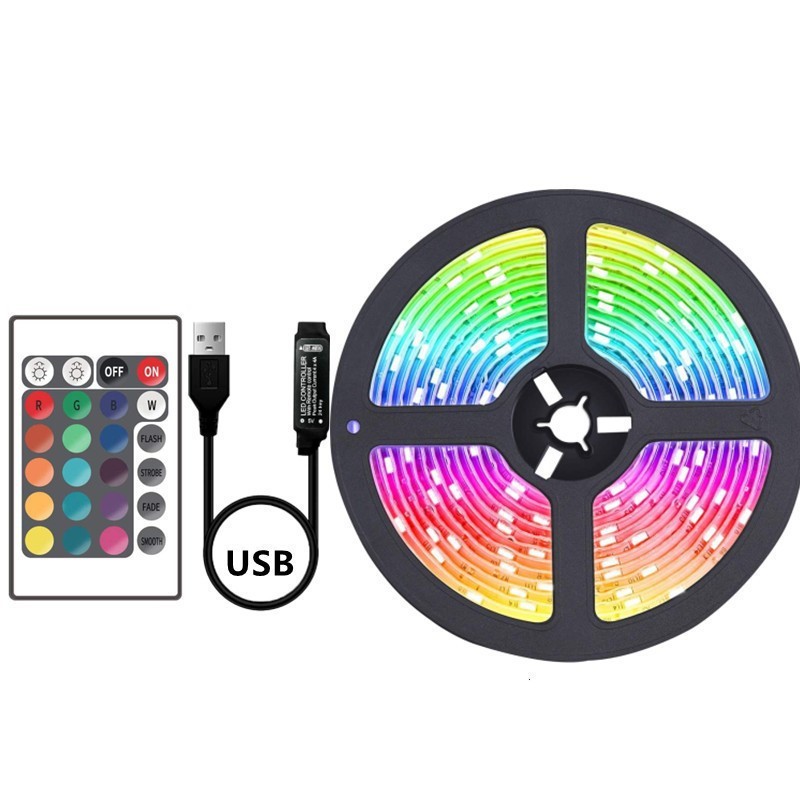 High CRI Ra 80 5m RGB Smart Strip Light Set With 24Keys Bluetooth 5V RGB SMD 5050 LED