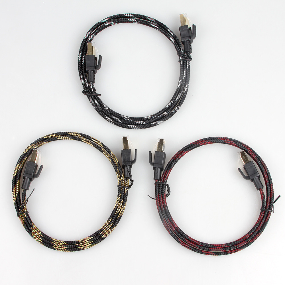 Stable RJ45 Cat8 Patch Cable Nylon Braided Black Yellow High Speed