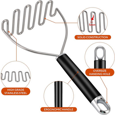 Modern Silver Stainless Steel Potato Masher Heavy Duty