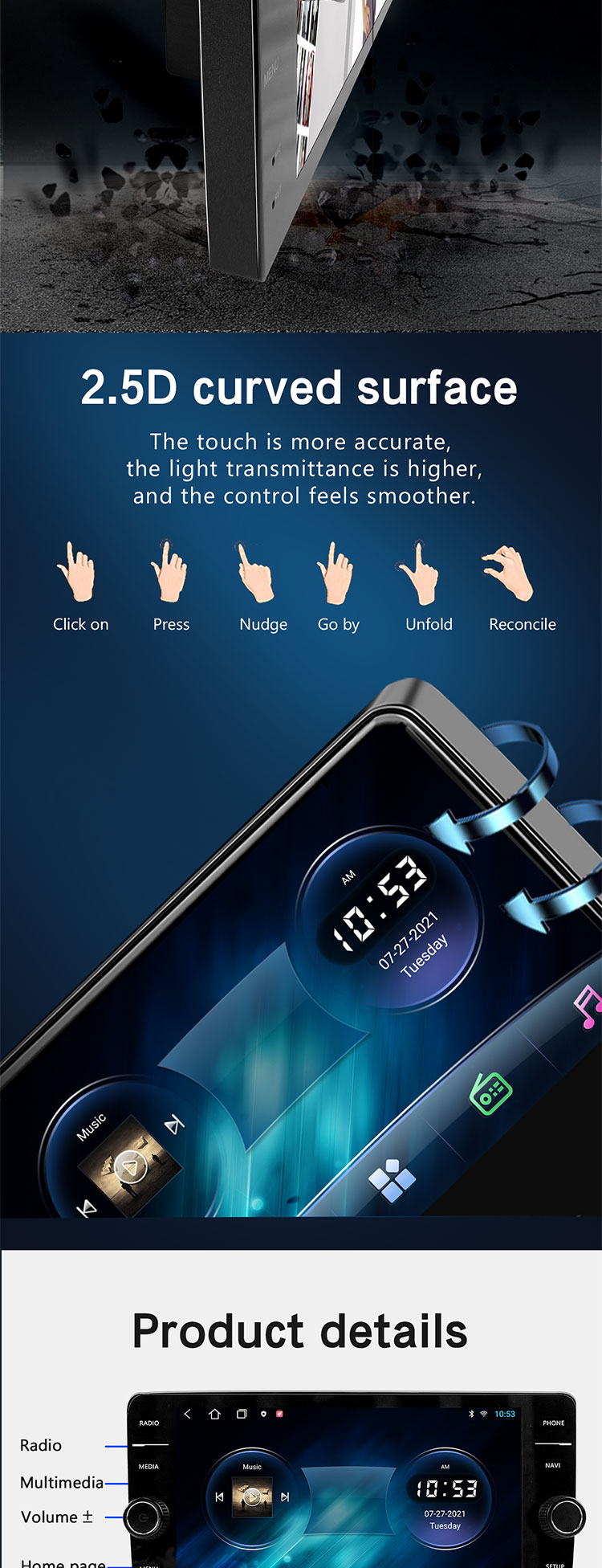 Universal Year Car Multimedia Navigation with Full Touch Screen QELD and 2GB 32GB RAM/ROM