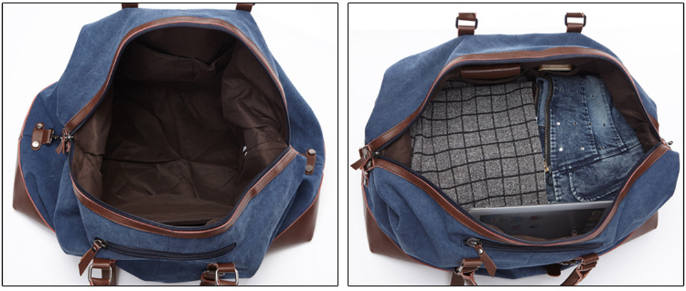Large Casual Black Waxed Leather Canvas Travel Duffel Bags