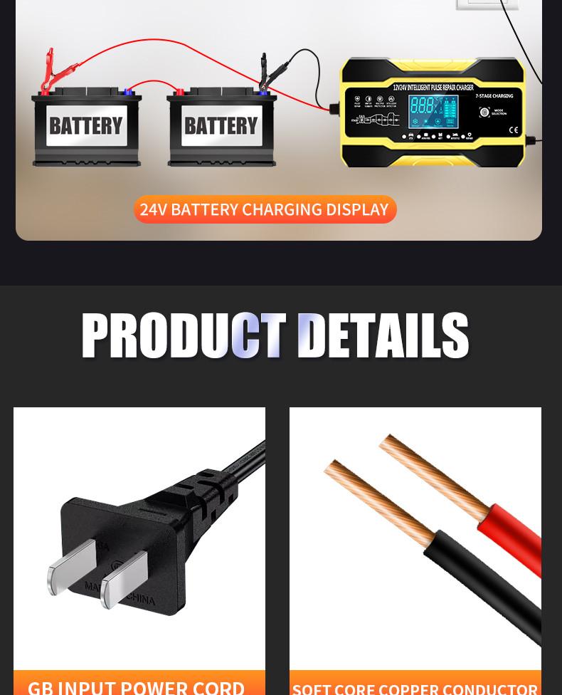 15A 7 Stage Pulse Repair Charger For Lead Acid Battery