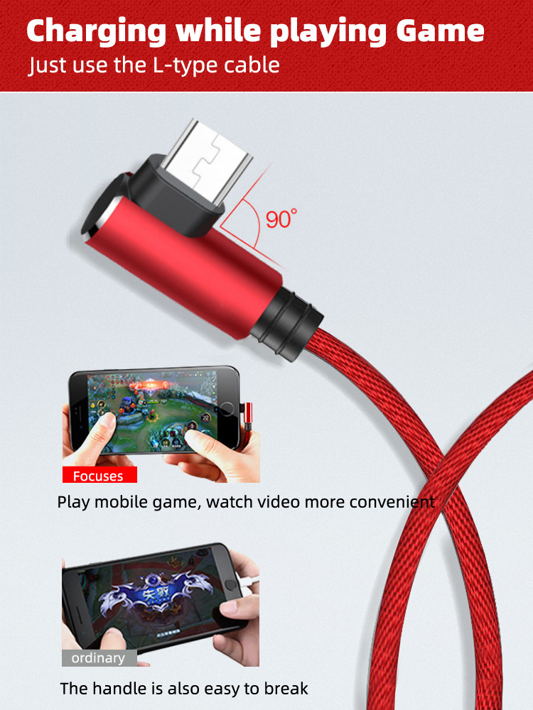 L Shape OD 3.5mm Micro USB Data Transfer Cable 90 Degree Micro USB Charging Cable