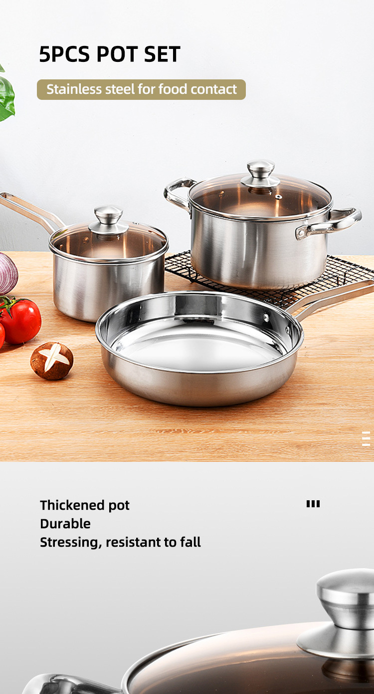 Escalation Series 5Pcs Multi-Purpose Kitchen Pots Cooking Cookware Sets Stainless Steel Pots Sets