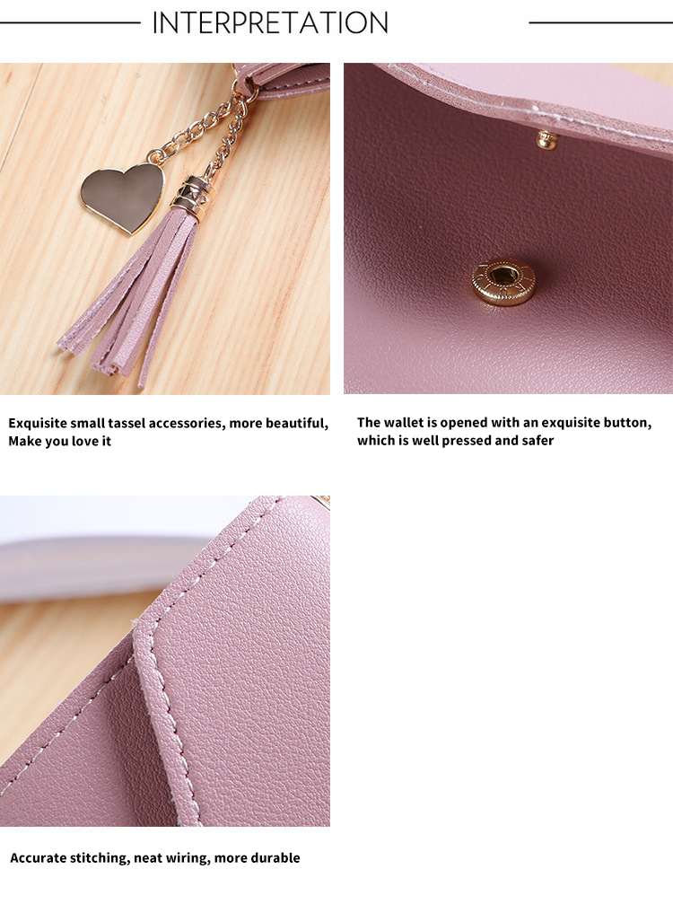 Japanese Korean Cute Little Fresh Tassels Mini Student Lady Short Wallet With Open Closure