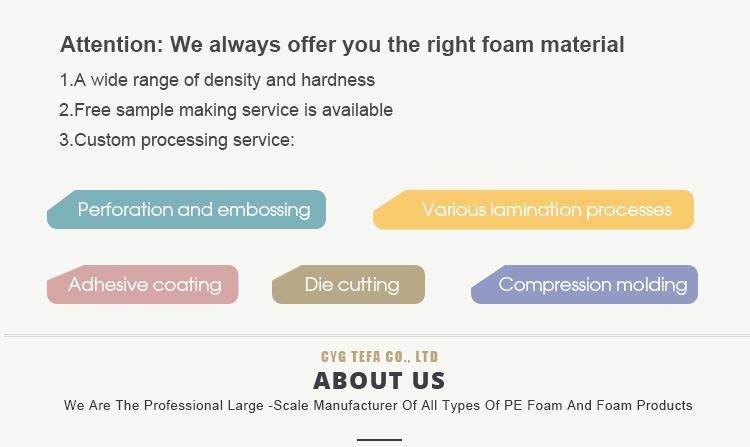 Waterproof Polyethylene Cross Linked PE Foam Closed Cell Insulation Sheets