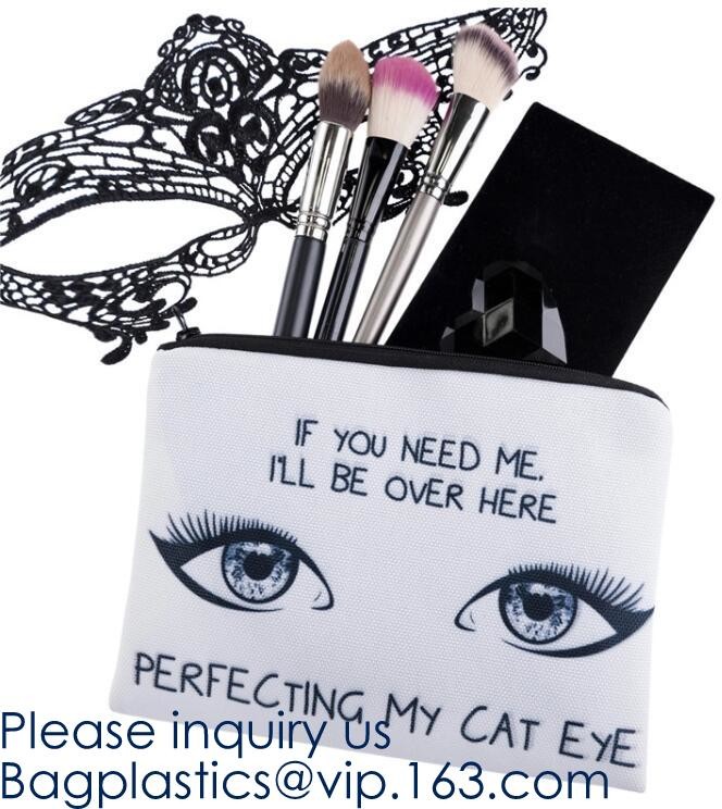 White Canvas Makeup Cosmetic Bag - Pouch Zipper Bag Organizer,Makeup Bag Cosmetic Pouch Blank Zipper Bag, BAGEASE PACK