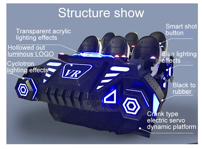 4500W 9D Virtual Reality Simulator Six Players Chariot Simulation Game Machine