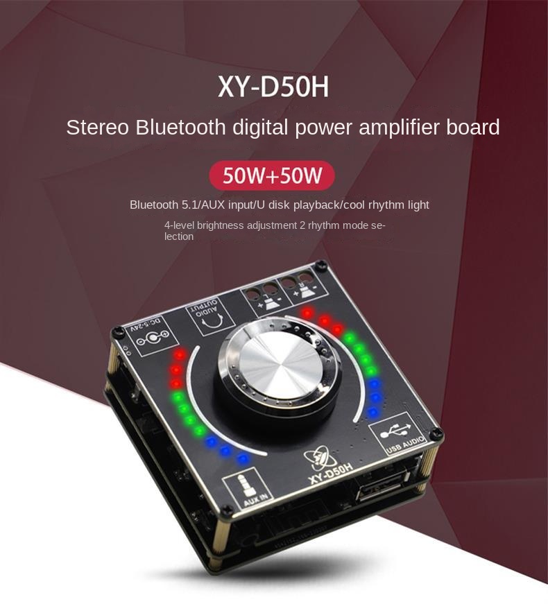 TPA3116 Module 50W*2 Stereo HIFI Volume Spectrum Power Amplifier Board With Music Rhythm Lamp Private Mold