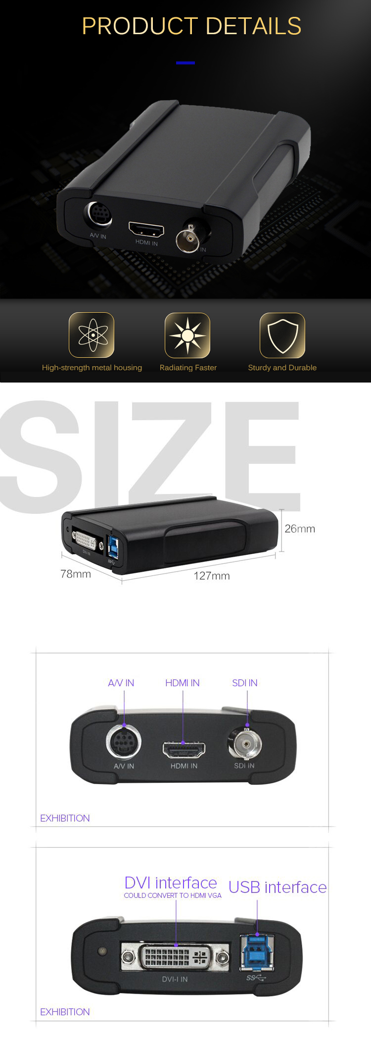 Max.FPS 1920x1080p 60/50fps USB Video Capture Card Grabber With Multiple Video Inputs