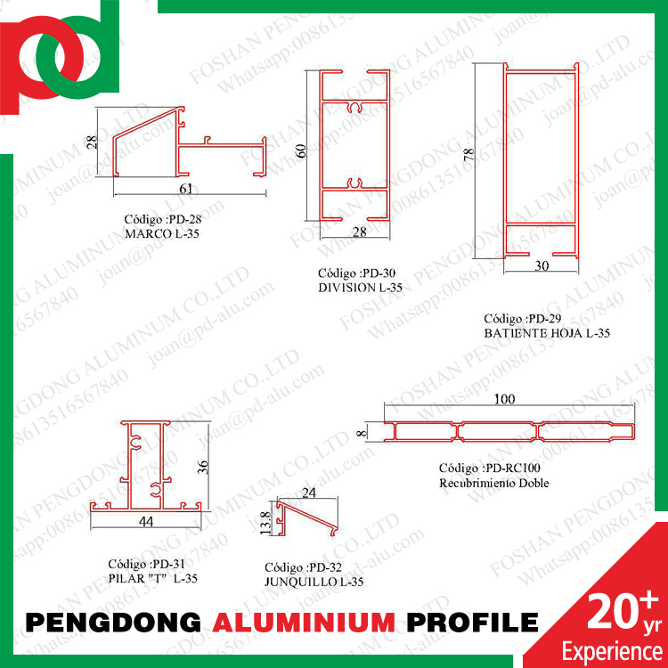 Bolivia Profiles Aluminum For Doors Frame  Linea 35